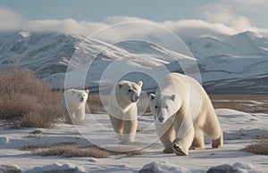 Polar bears in tundra