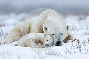 polar bears in the snow in the wild mother and young photo