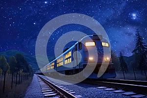 polar express train illuminated against a starry night sky