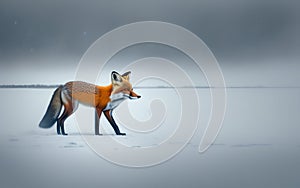 Polar fox walking on sea ice in the Arctic.Generative Al Illustration