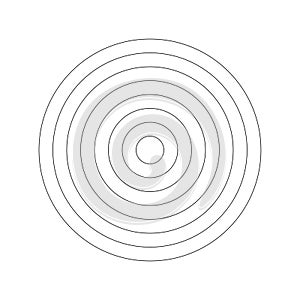 Polar grid of 7 concentric circles. Wheel of life, habits tracker. Circle diagram divided on segments.