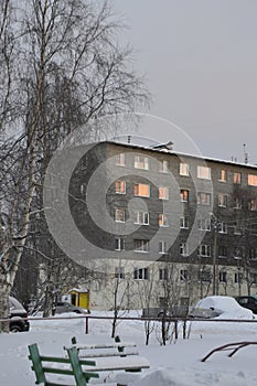 Polar night in the city of Kandalaksha in December