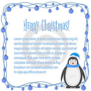 Polar penguin in scarf and hat of Santa Claus. postcard for the new year and Christmas. Isolated objects on white background.