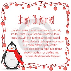 Polar penguin in scarf. postcard for the new year and Christmas. Isolated objects on white background. Template for text, photos