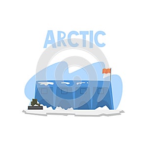 Polar station, expedition to the Arctic vector Illustration on a white background