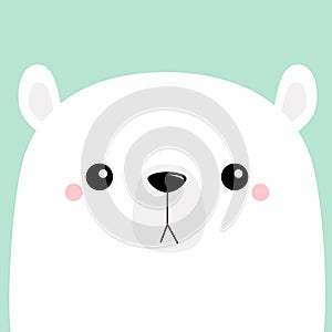 Polar white bear cub sad face. Merry Christmas. Happy New Year. Cute cartoon baby character. Arctic animal. Hello winter. Flat