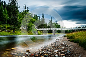 Polarised and long exposure landscape of river dee in Braemar