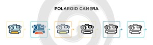 Polaroid camera vector icon in 6 different modern styles. Black, two colored polaroid camera icons designed in filled, outline,