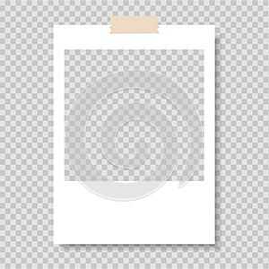 Polaroid frame, vector. Photo frame. Frame-border template with adhesive tape. Gray background. Vector illustration