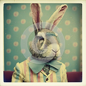 Polaroid Photo of an Easter Bunny Wearing a Suit, Generative AI