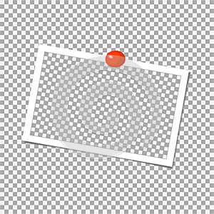Polaroid Photo frame with red pin. Template. Vector illustration