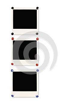 Polaroid photo frames vertical row isolated white background