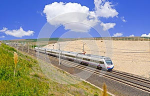 Polatli, Ankara, Turkey - January 12 2019: High speed train Yuksek Hizli Tren-YHT of TCDD on the way