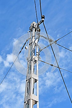 Pole and cables of the trolley car