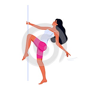 Pole dance performer. Beautiful young girl dancing on pylon. Pole dancing, fitness and sport lifestyle