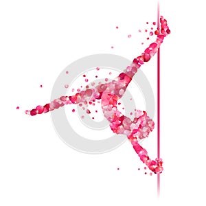 Pole dance woman silhouette of rose petals