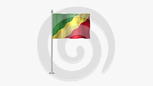 Pole Flag of congo brazzaville, congo brazzaville Pole flag waving in the wind on White Background. congo brazzaville Flag, Flag