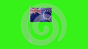 Pole Flag of Cook Island, Cook Island Pole flag waving in the wind on Green Background. Cook Island Flag, Flag of Cook Island