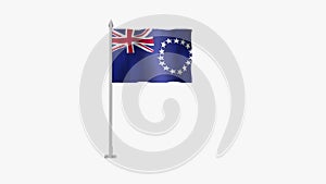 Pole Flag of Cook Island, Cook Island Pole flag waving in the wind on White Background. Cook Island Flag, Flag of Cook Island