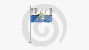 Pole Flag of San Marino, Flag of San Marino, San Marino Pole flag waving in the wind on GreenWhite Screen. San Marino Flag