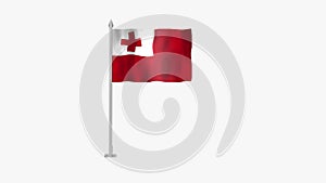 Pole Flag of Tonga, Flag of Tonga, Tonga Pole flag waving in the wind on GreenWhite Background