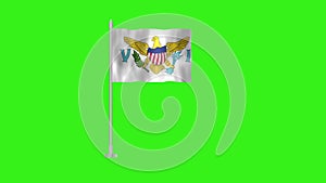 Pole Flag of Virgin Islands US, Flag of Virgin Islands US, Virgin Islands US Pole flag waving in the wind on Green Background