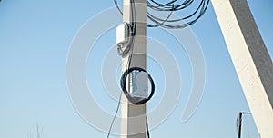 Pole with internet router and cables