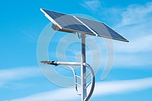 Pole mounted with solar panels and lights led illuminating
