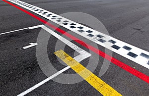 Pole position number one sign on asphalt race track motor sports symbols