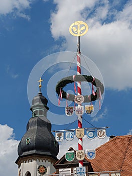 Pole showing the guild signs trade guilds found in Speyer, Germany