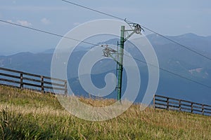 A pole of a ski lift out of service in summer in Little Fatra in Slovakia.