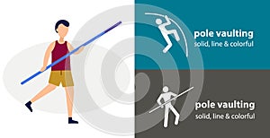 Pole vault isolated flat icon. silhouette line solid design element