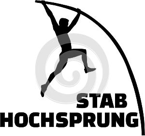 Pole vault silhouette with german word