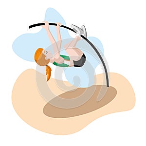 Pole vaulter mid jump action. Vector