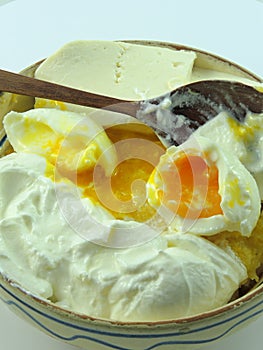 Polenta, cream, cheese, eggs
