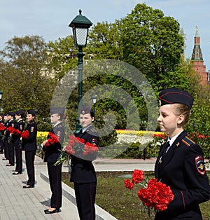 Police in the Alexander garden in Moscow.