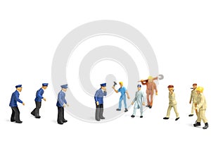 Police and an angry mob on white background