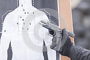 Police, army and border police gun training. firing weapons and pistols