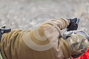 Police, army and border police gun training. firing weapons and pistols