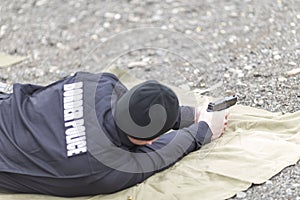 Police, army and border police gun training. firing weapons and pistols