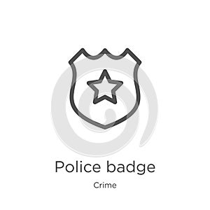 police badge icon vector from crime collection. Thin line police badge outline icon vector illustration. Outline, thin line police