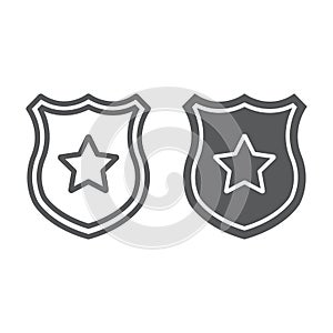 Police badge line and glyph icon, officer and law, shield with star sign, vector graphics, a linear pattern on a white