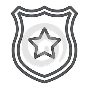 Police badge line icon, officer and law, shield with star sign, vector graphics, a linear pattern on a white background.