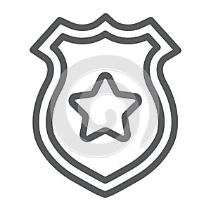 Police badge line icon, police and sheriff, officer badge sign, vector graphics, a linear pattern on a white background.
