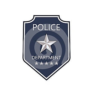 Police badge. Shield of cop department. Badge of officer police. Emblem of sheriff. Symbol of security, law, protect, detective,