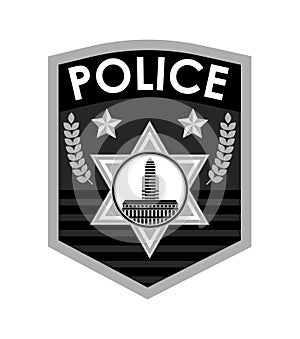 Police badge vector. Sheriff, marshal label illustrations. Law enforcement emblems for national days