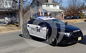 Police barricade on neighborhood street