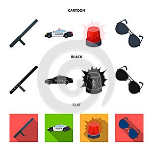 Police baton, auto, flasher, glasses.Police set collection icons in cartoon,black,flat style vector symbol stock