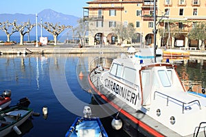 Police boat in marine of Torri del Benaco