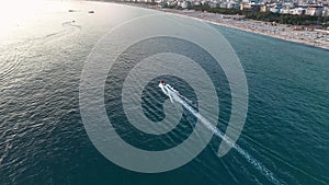 Police boat at sea aerial view Turkey Alanya 4 K